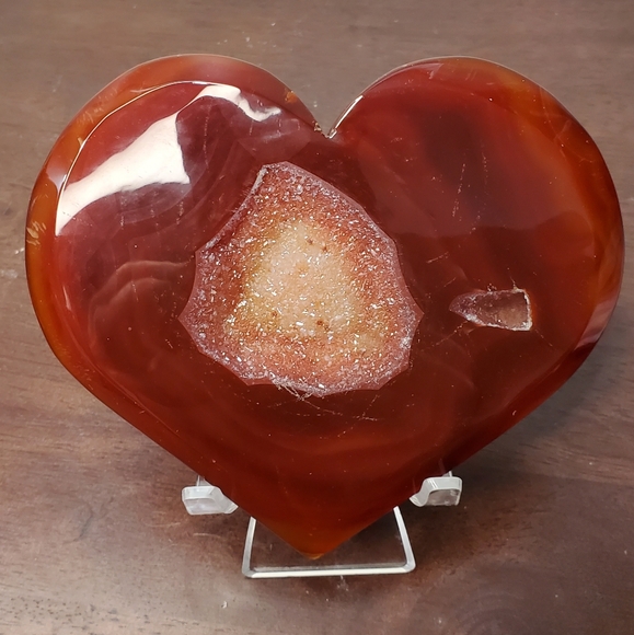 Large Carnelian Crystal Heart with Druzies - Picture 5 of 11